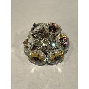 Vtg Clear AB Scalloped Margarita Crystal Rhinestone Tipped Cluster Pin B…